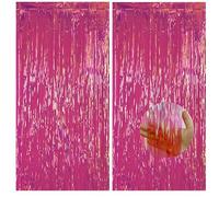 2 Pièces Rideau Paillette Anniversaire Rose Rouge Rideau Frange, 1M*2M Fond Photobooth Accessoire, Rideaux Fil Métallique pour Noel Anniversaire EVJF Mariage Disco Fête Party Decorations