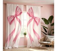 2 pièces Rideaux à thème nœud papillon rose, avec imprimé nœud papillon rose de style aquarelle. Design plat 2D, léger et semi-transparent, dégageant un charme mignon et romantique, convient pour la c
