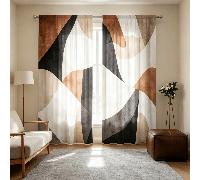 2 pièces Rideaux abstraits asymétriques géométriques à blocs de couleurs beige gris noir, style moderne Wabi-Sabi, rideaux imprimés plats 2D, translucides, rideaux à poche pour tringle, rideaux géomét