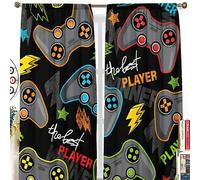2 pièces Rideaux avec graphiques de manette de jeu & lettres, rideaux en polyester amusants pour chambre et salon, conception à poche pour tringle, protection de la vie privée, rideaux décoratifs poly
