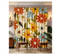 2 pièces Rideaux bohèmes vintage à fleurs, tissu polyester semi-occultant, imprimé floral pastoral à grandes fleurs, convient pour la chambre, le salon, la salle à manger, la cuisine, imprimé floral a