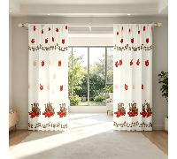 2 pièces Rideaux fond blanc pomme rouge, imprimés avec motif de bordure en dentelle de panier tressé, impression plate 2D, style campagnard pastoral, décoration de maison, rideaux translucides à poche
