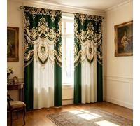 2 pièces Rideaux imprimés verts de style européen, doux et translucides, protection de la vie privée, convient pour l'installation sur tringle, convient pour le salon, la cuisine, la chambre, le burea