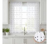 2 pièces Rideaux transparents à pois gris avec pompons jacquard, avec passants pour tringle, faciles à accrocher, en tissu polyester de qualité, doux et léger, style pastoral européen, convient pour p