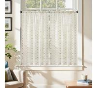 2 pièces Rideaux transparents en jacquard à boules de mousse mocha, style pastoral européen, convient pour petites fenêtres, chambre, salon, cuisine, bureau. Tissu polyester doux et léger, lavable en 