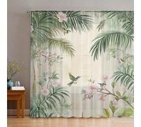 2 pièces Rideaux transparents imprimés de fleurs et de plantes, design à passants, protection de la vie privée, style aquarelle, rideaux transparents imprimés pour la décoration de la maison. Convient