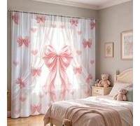 2 pièces Rideaux transparents romantiques imprimés nœud rose & cœur pour la Saint-Valentin, poche à tringle, rideaux transparents décoratifs fluides pour cuisine, café, restaurant, balcon, jardin, cha