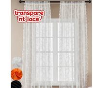 2 pièces Rideaux voile semi-transparents en dentelle bohème française vintage, en fibre de polyester, avec passants pour tringle. Rideaux décoratifs convenant pour la chambre à coucher, le salon, la d