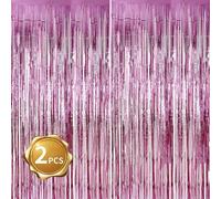 2 Pièces Rose Rideau Métallique de Frange Brillant Rideau à Franges Aluminium Fenêtre Mur pour Fête de Mariage d'anniversaire