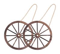 2 Pièces Roue de Chariot en Bois Ronde 20cm Décoration Murale Rustique | Style Occidental, Texture Naturelle, Teinte Café, à Suspendre Facile, pour Portes, Crochets, Jardins, Porches, Bars