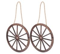 2 Pièces Roue de Chariot Ronde en Bois Style Western Rustique | Ornement Couleur Café, Grain , Fixation Facile, pour Portes, Crochets, Intérieur, Extérieur, Fêtes Far West et Bars