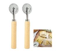 2 Pièces Roulette Coupe Pate Patisserie, en Alliage de Zinc avec Long Manche en Bois, Roulette Coupe-Pizza et Raviolis pour Pâtes Fraîches, Biscuits, Gâteaux et Ustensiles de Cuisine