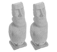 2 pièces Sculpture de Figurine Moai en Grès décoratif | Statue Inspirée de L’Île de Pâques, Aspect Pierreux, Style Abstrait Artistique, Accessoire pour Terrarium ou Ambiance