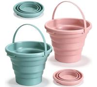 2 Pièces Seau Pliable Petit, 5L Seaux Nettoyage, Seau Plage Retractable, Seaux Menage Pliant, Récipient Extérieur Multifonctionnelle pour Pêche, Camping Plein Air, Sable (Rose & Bleu)