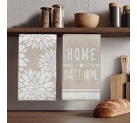 2 pièces Serviettes de cuisine modernes minimalistes kaki avec motif imprimé silhouette florale géométrique et texte Home Sweet Home 40*60cm/45*70cm en microfibre douce, chiffons à vaisselle, serviett