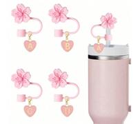 2 pièces/Set Capuchon de paille mignon en forme de fleur 10mm/0,4 po en silicone avec breloque lettre initiale cœur rose pour gobelets 30oz & 40oz - Couvre-paille réutilisables anti-poussière, accesso