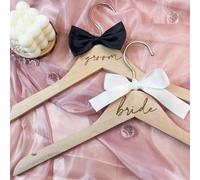 2 pièces/set Cintres de mariage en bois, cintres pour vêtements, cintres pour robe de mariée et de marié avec rubans, idéal pour les robes de mariée et les costumes, accessoires de mariage bois