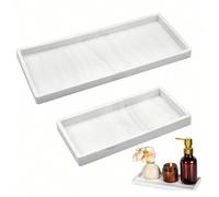 2 pièces Set de plateaux de salle de bain en marbre, en matériau silicone, avec texture de marbre blanc, convient pour la salle de bain, la baignoire, l'évier de cuisine et le plateau en silicone de s