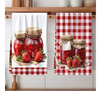 2 pièces Set de torchons à motifs à carreaux et confiture - Serviettes décoratives, microfibre super absorbante, lavable en machine, convient pour la décoration des fêtes, la cuisine, la cuisson, les 