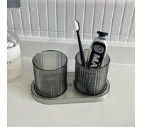 2 pièces/set Gobelet de gargarisme en PET et 1 pièce plateau, tasse de rangement pour bain de bouche et brosse à dents moderne et plateau pour la salle de bain. Décoration pour la salle de bain d'été