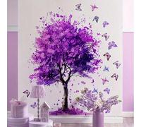 2 pièces/set Grands stickers muraux d'arbre fantaisie violet et papillon volant, décoration d'intérieur amovible pour chambre à coucher, salon, pièce PC638 (30*90*2)Animal,graphique,PlantesPolychlorur