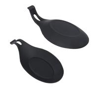 2 Pièces Silicone Repose-cuillère Noir, Résistant à Chaleur | Tapis de Cuillère, Porte-ustensiles, Large Zone D’appui, Crochet Intégré, pour Plan de Travail et Service