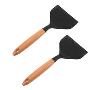 2 Pièces Spatule Cuisine Large, Manche Bois Ergonomique | Tête Incliné pour Retourner Poissons, Omelettes, Pizzas, Crêpes et Steaks, Adaptée aux Revêtements Délicats