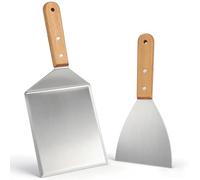 2 Pièces Spatule Cuisine,Spatule Extra Large en Acier Inoxydable | Barbecue Spatules avec Poignée en Bois pour Grillades Hamburgers Pizza Crêpes