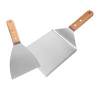 2 Pièces Spatule de Barbecue en Acier Inoxydable, Manche Bois | Cuisson et Grillade, Tête Large, Poignée Antidérapante, Nettoyage Facile, Ensemble D’ustensiles pour Plancha
