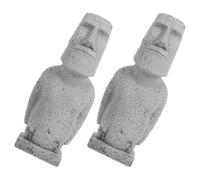2 pièces Statue Moaï de L’Île de Pâques en Grès pour Décoration de | Sculpture au Visage Abstrait, Aspect Pierre, sur Étagère, Bureau, Salon ou Aquarium, Ambiance Artistique Solide