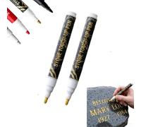 2 Pièces Stylo Marqueur Doré pour Pierre Tombale, Stylo pour Pierre Tombale, Stylo de Retouche Etanche pour Pierre,Stylo de Peinture Imperméable pour Restauration de Lettres de Pierre Tombale