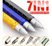 2 pièces Stylo multifonction 7-en-1 - Acier inoxydable, outil multifonction portable tout-en-un avec tournevis à tête plate, tournevis, niveau, règle (métrique et impériale), stylo à bille - Cadeau id