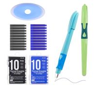 2 Pièces Stylos à Plume Effaçables - Bleu et Vert, Effaçable Encre, Poignée Ergonomique Caoutchoutée - crayon effacable - 20 Cartouches Encre Bleue/Noir à Séchage Rapide pour Adultes et Enfants