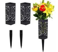2 Pièces Support De Fleurs pour Tombe, Vase Funéraire à Planter, Vase Cimetière Noir Métal, Vases Décoratifs pour Cimetières, Pierres Tombales Et Espaces Commémoratifs (Noir)