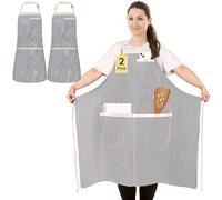 2 Pièces Tablier de Cuisine à Rayures Taille Grande pour Homme Femme, Tabliers de Chef Réglables avec 3 Poches, Tablier Professionnel pour Cuisine, Jardinage, Restaurant, Barbecue, Café, Blanc