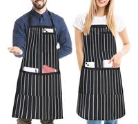 2 Pièces Tabliers de Cuisine à Rayures pour Hommes et Remmes, Tabliers Souple à Bavette Réglables avec 3 Poches, Tabliers Professionnel pour Chef, Barbecue, Peinture, Pâtisserie, Restaurant, Noir