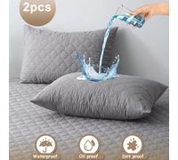 2 pièces Taie d'oreiller 100% imperméable, anti-salissure, anti-huile, matelassée avec fermeture à glissière, sans boulochage, douce et respirante, protège-oreiller, sans odeur ni bruit 60*60,50*66,50