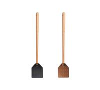 2 Pièces Tapette à Mouche en Cuir avec Long Manche en Bois Tapette à Mouche Robuste pour Tapette Rustique Intérieure et Extérieure