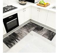 2 Pièces Tapis de Cuisine Antidérapant Lavable 40x120cm & 40x60cm Noir Gris Polyester Tapis D'entrée Salon