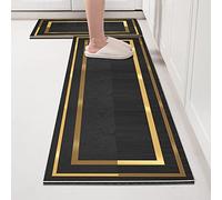2 Pièces Tapis de Cuisine Lavable en Machine Or Noir Tapis Cuisine Devant Evier Long Antidérapant et Lavable Tapis de Sol Cuisine et Lavable Moderne Salon Couloir