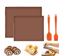 2 Pièces Tapis de Cuisson Silicone, Tapis à Gâteau Roulé Suisse, Plaque de Gâteau Antiadhésif, Avec grattoir et pinceau,Silicone Avec Rebord Avec Protection Contre Les Déversements,pour Biscuits Pizza