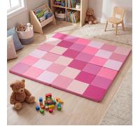 2 Pièces Tapis de Jeu pour Bébé Enfant Pliable 144 x 144 x 3,5 cm COSTWAY-Cuir Imperméable,Mousse Douce-Fond Antidérapant-Rose