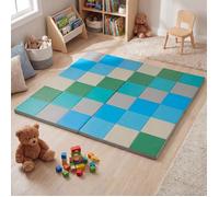 2 Pièces Tapis de Jeu pour Bébé Enfant Pliable 144 x 144 x 3,5 cm COSTWAY-Cuir Imperméable,Mousse Douce-Fond Antidérapant-Bleu
