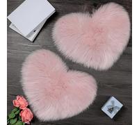 2 Pièces Tapis Moelleux en Fausse Peau de Mouton Tapis en Forme de Coeur Tapis de Chambre Moelleux pour Accueil Salon Canapé Étage Chambre, 12 x 16 Pouces (Rose)
