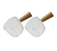 2 Pièces Tasse à Lait en Verre 50ml Poignée Bois pour Café Latte | Corps Transparent, Large Ouverture, Versement Précis, Résistante de 20 °c à 150 °c, pour Buffet et Desserts