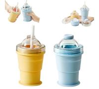 2 Pièces Tasse Pliable Silicone FORMVERSITY, Moule à Glaçons Sphérique et Gobelet avec Paille et couvercle, Réutilisable, pour Camping, Voyage, Boissons Froides et Chaudes (bleu et jaune）