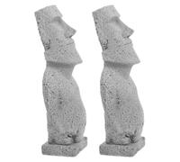 2 pièces Tête de Moaï en Grès, Figurine Décorative | Visage Abstrait Réaliste, Sculpture Artistique pour Étagère ou Table, Création de Mini-Paysage, Ambiance Fête de Pâques