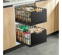 2 pièces tiroir coulissant cuisine, Organiseur de tiroirs profonds avec glissières de tiroir et poignée en bois, Télescopique à tirer en métal pour armoires de cuisine Organiseur - 40x25×18CM