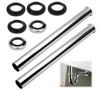 2 Pièces Tube Plongeur Siphon Acier Inoxydable, 200mm/300mm Tube Plongeur Universel pour Siphon avec Écrou et Joints en Caoutchouc, pour Salle de Bain et Cuisine
