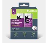 2 Piles Rechargeables USB-C C / HR14 Uniross Advanced Li-Ion 1,5V Accu